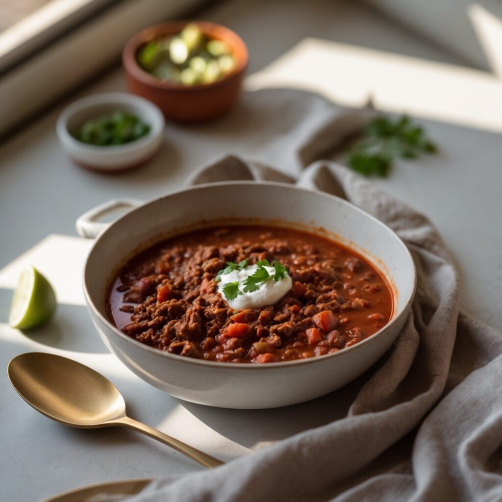 Martha Stewart-Inspired 30-Minute Chili ready to serve