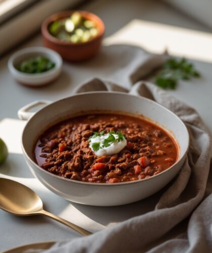 Martha Stewart-Inspired 30-Minute Chili ready to serve