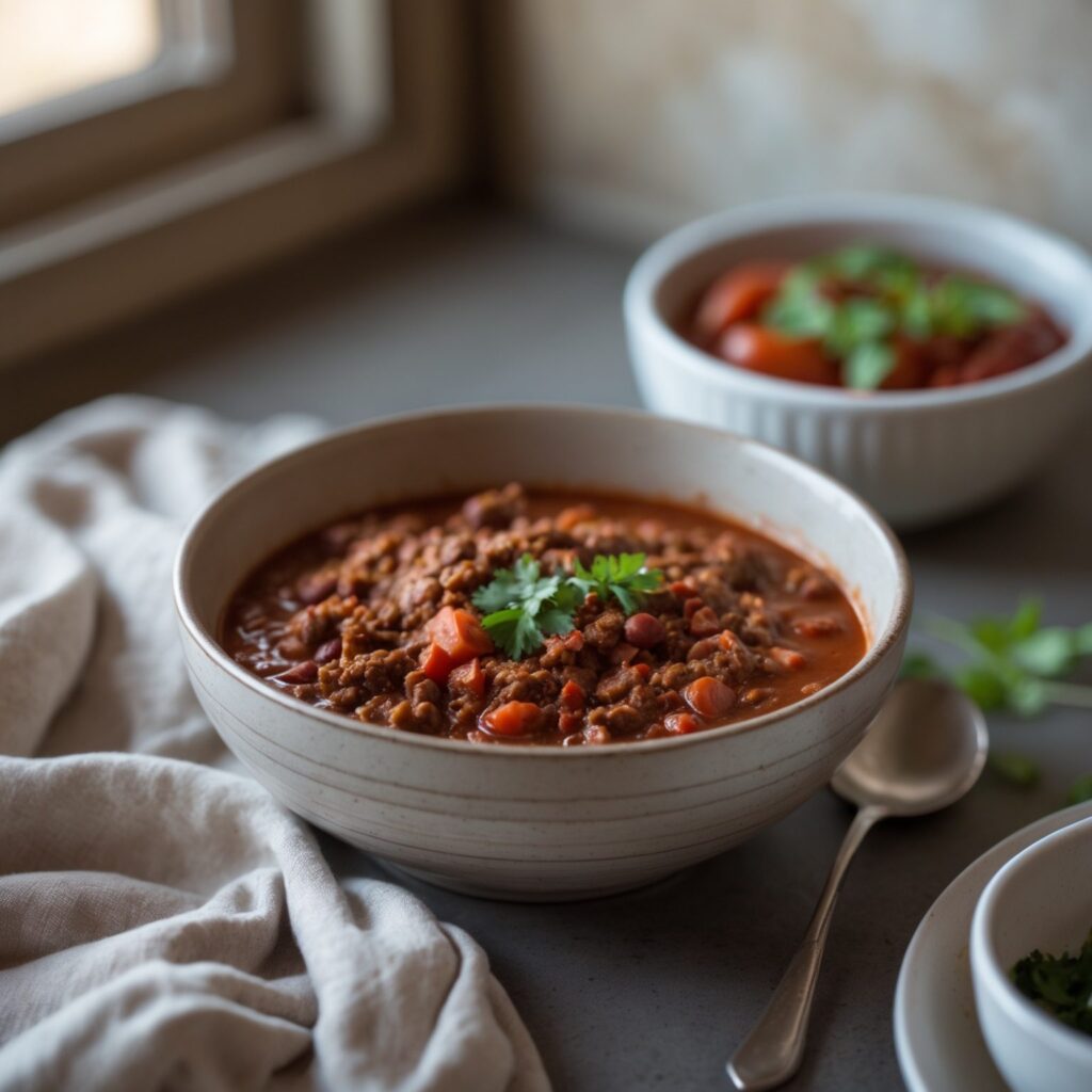 Close-up of Martha Stewart-Inspired 30-Minute Chili showing its texture