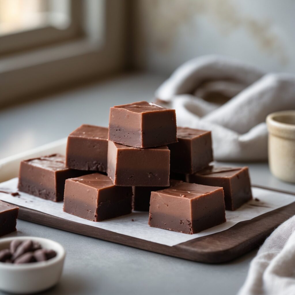 Close-up of Martha Stewart-Inspired 5-Minute Fudge showing its texture