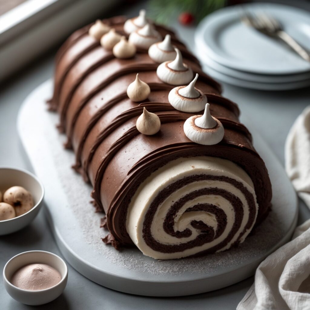 Martha Stewart-Inspired Bûche de Noël ready to serve