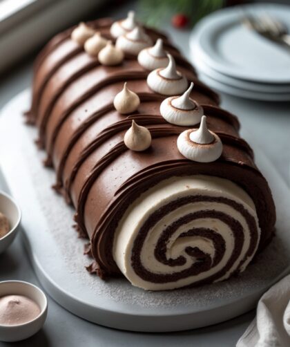 Martha Stewart-Inspired Bûche de Noël ready to serve