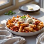 Martha Stewart-Inspired Baked Ziti ready to serve