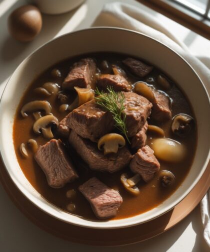 Martha Stewart-Inspired Beef Bourguignon ready to serve