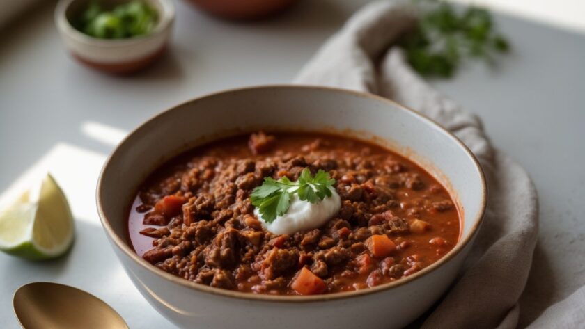Martha Stewart-Inspired Beef Chili ready to serve