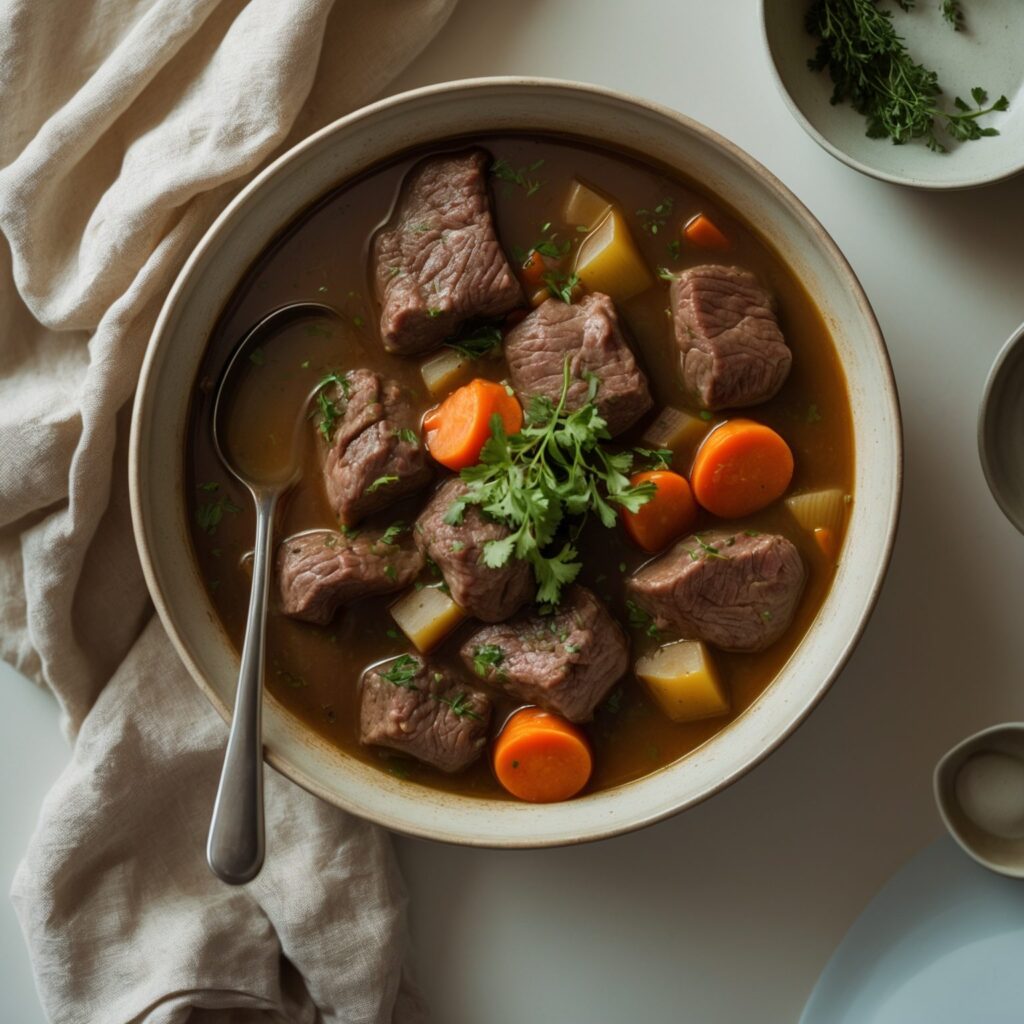 Martha Stewart-Inspired Beef Stew ready to serve