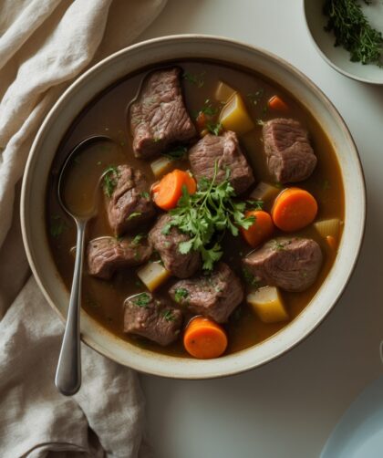 Martha Stewart-Inspired Beef Stew ready to serve