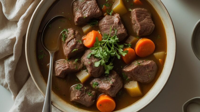 Martha Stewart-Inspired Beef Stew ready to serve
