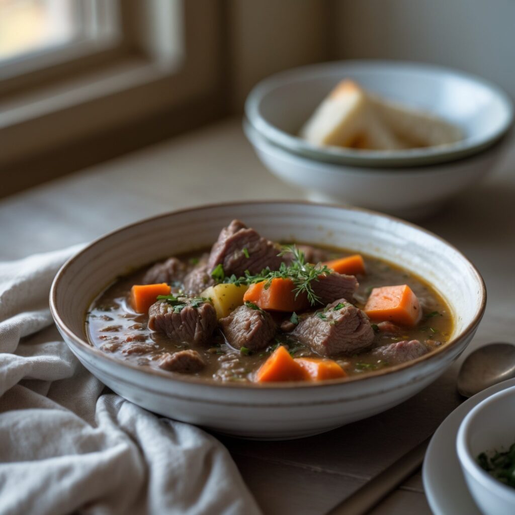 Close-up of Martha Stewart-Inspired Beef Stew showing its texture
