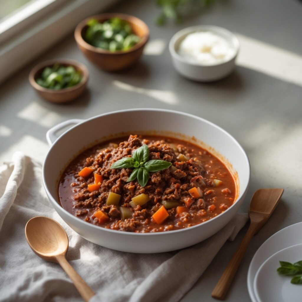 Martha Stewart-Inspired Bolognese Sauce ready to serve