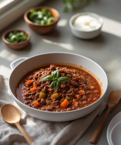 Martha Stewart-Inspired Bolognese Sauce ready to serve