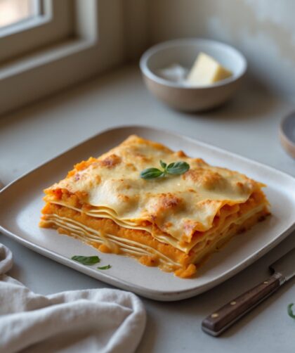 Martha Stewart-Inspired Butternut Squash Lasagna ready to serve