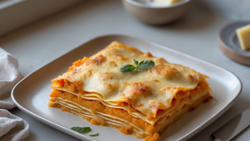 Martha Stewart-Inspired Butternut Squash Lasagna ready to serve