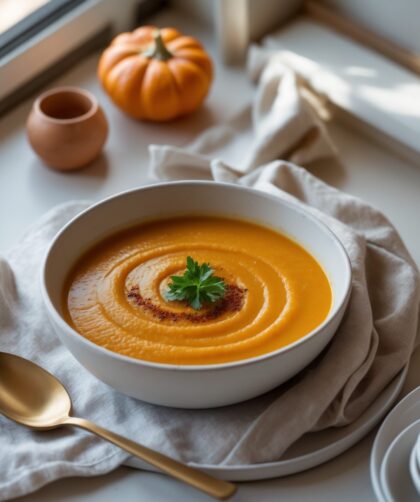 Martha Stewart-Inspired Butternut Squash Soup ready to serve