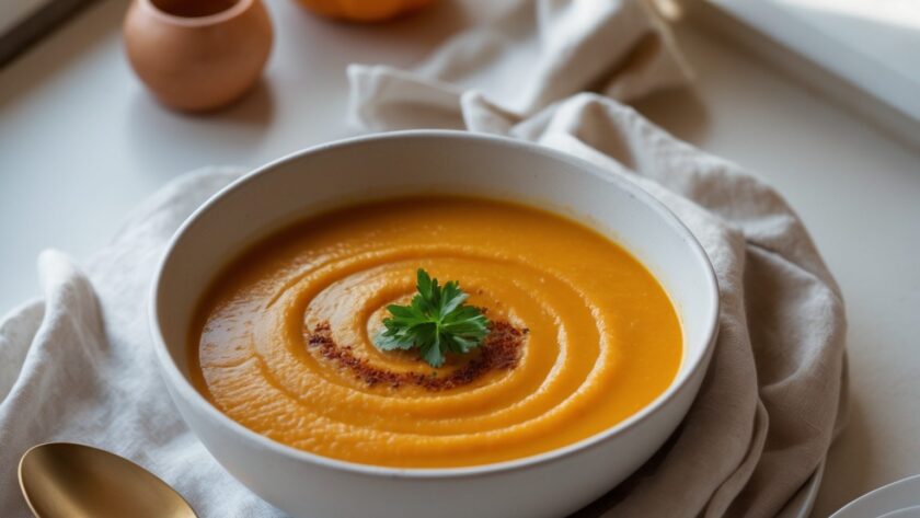 Martha Stewart-Inspired Butternut Squash Soup ready to serve