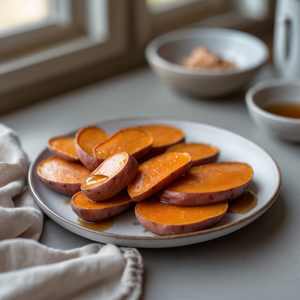 Close-up of Martha Stewart-Inspired Candied Sweet Potatoes showing its texture