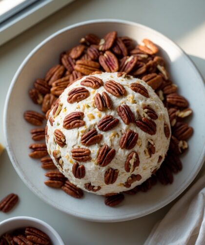 Martha Stewart-Inspired Cheese Ball ready to serve