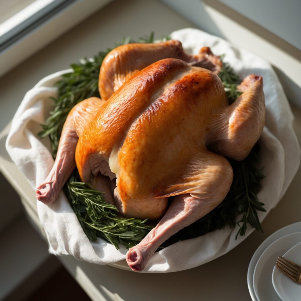 Martha Stewart-Inspired Cheesecloth Turkey ready to serve
