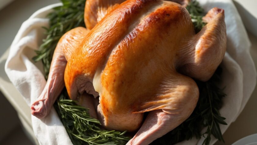 Martha Stewart-Inspired Cheesecloth Turkey ready to serve