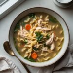Martha Stewart-Inspired Chicken Noodle Soup ready to serve