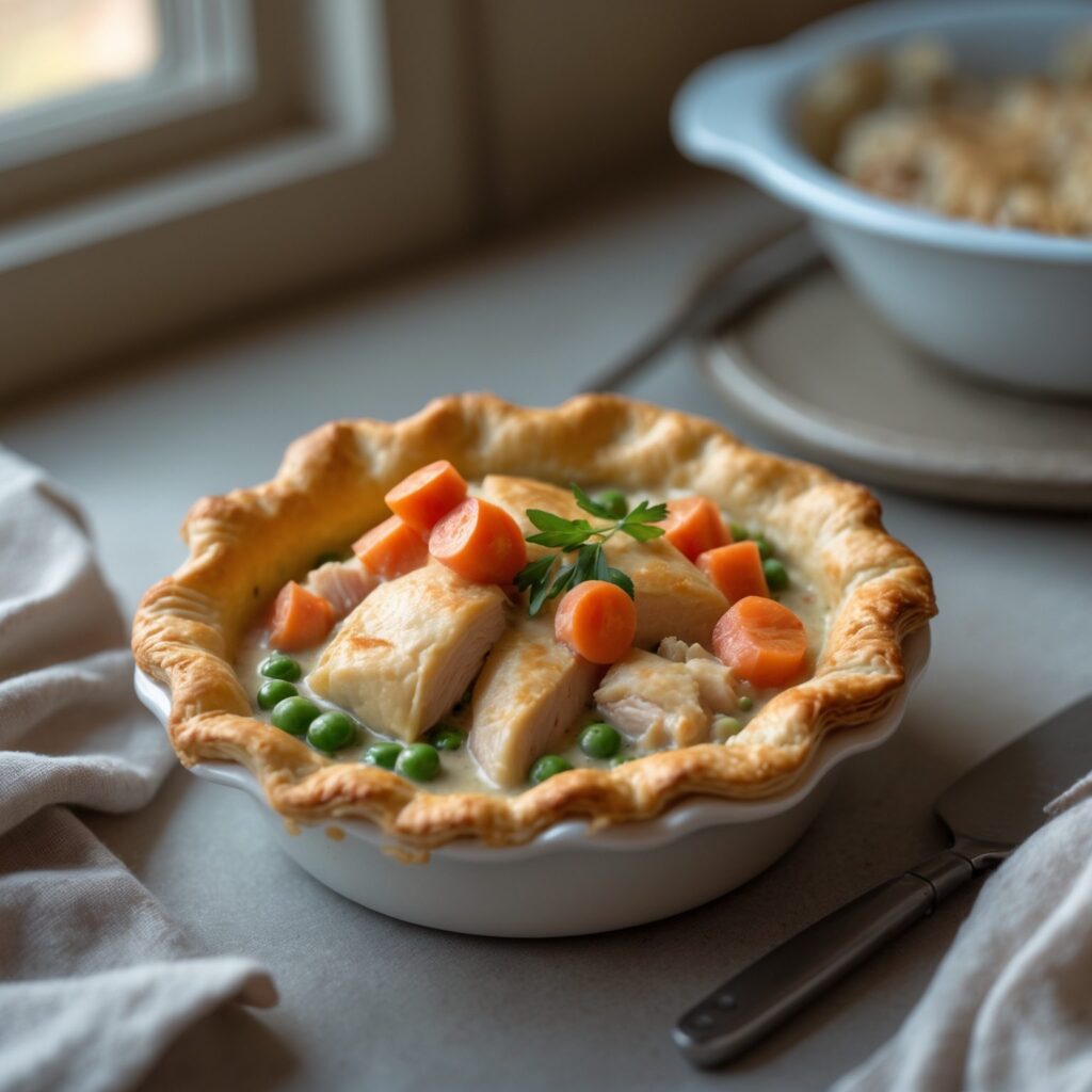 Close-up of Martha Stewart-Inspired Chicken Pot Pie showing its texture