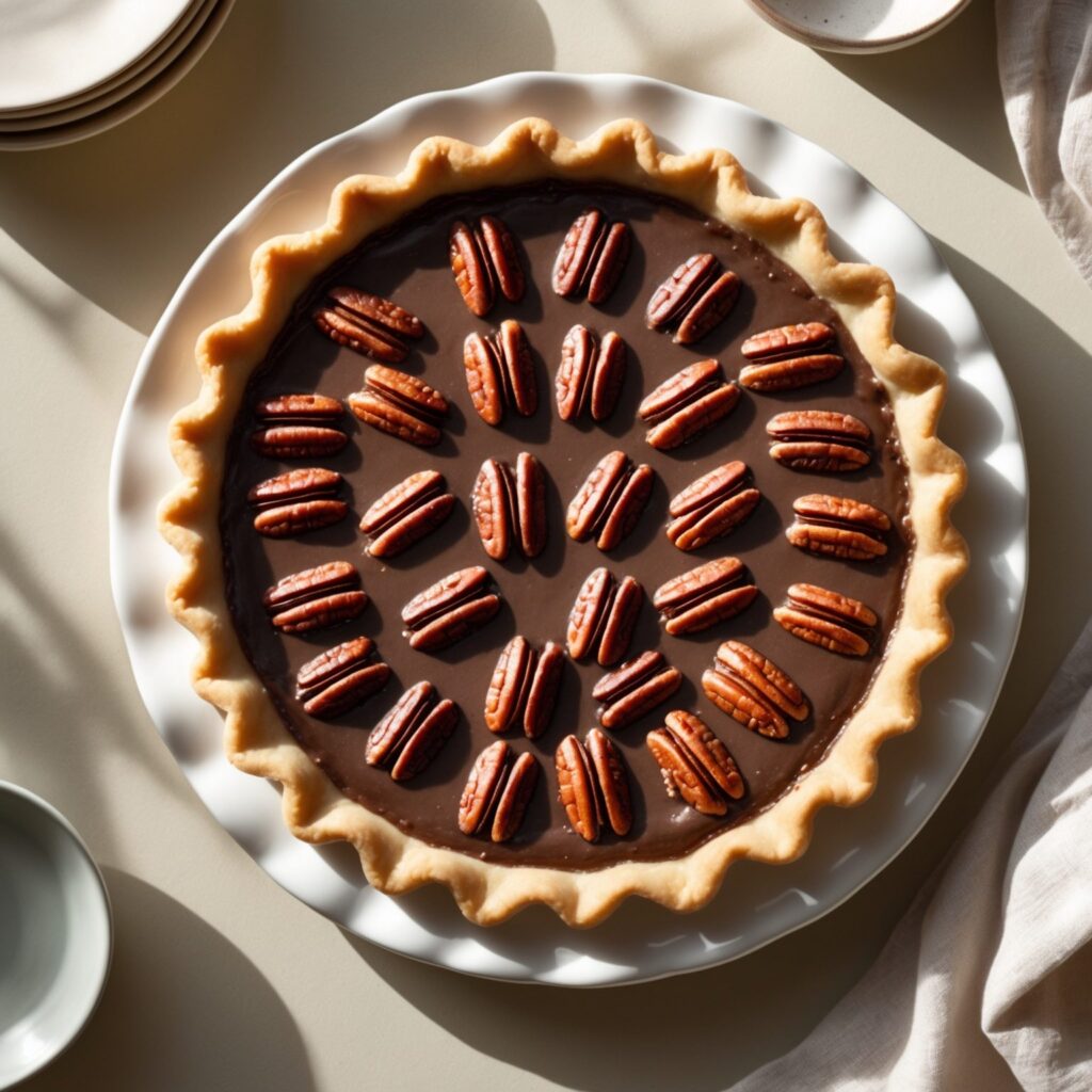 Martha Stewart-Inspired Chocolate Pecan Pie ready to serve