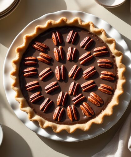 Martha Stewart-Inspired Chocolate Pecan Pie ready to serve