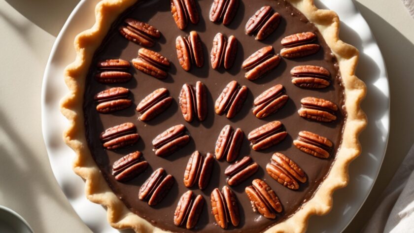 Martha Stewart-Inspired Chocolate Pecan Pie ready to serve