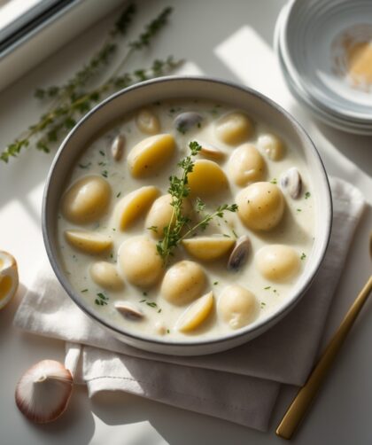 Martha Stewart-Inspired Clam Chowder ready to serve