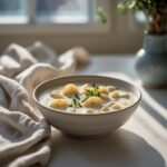 Close-up of Martha Stewart-Inspired Clam Chowder showing its texture