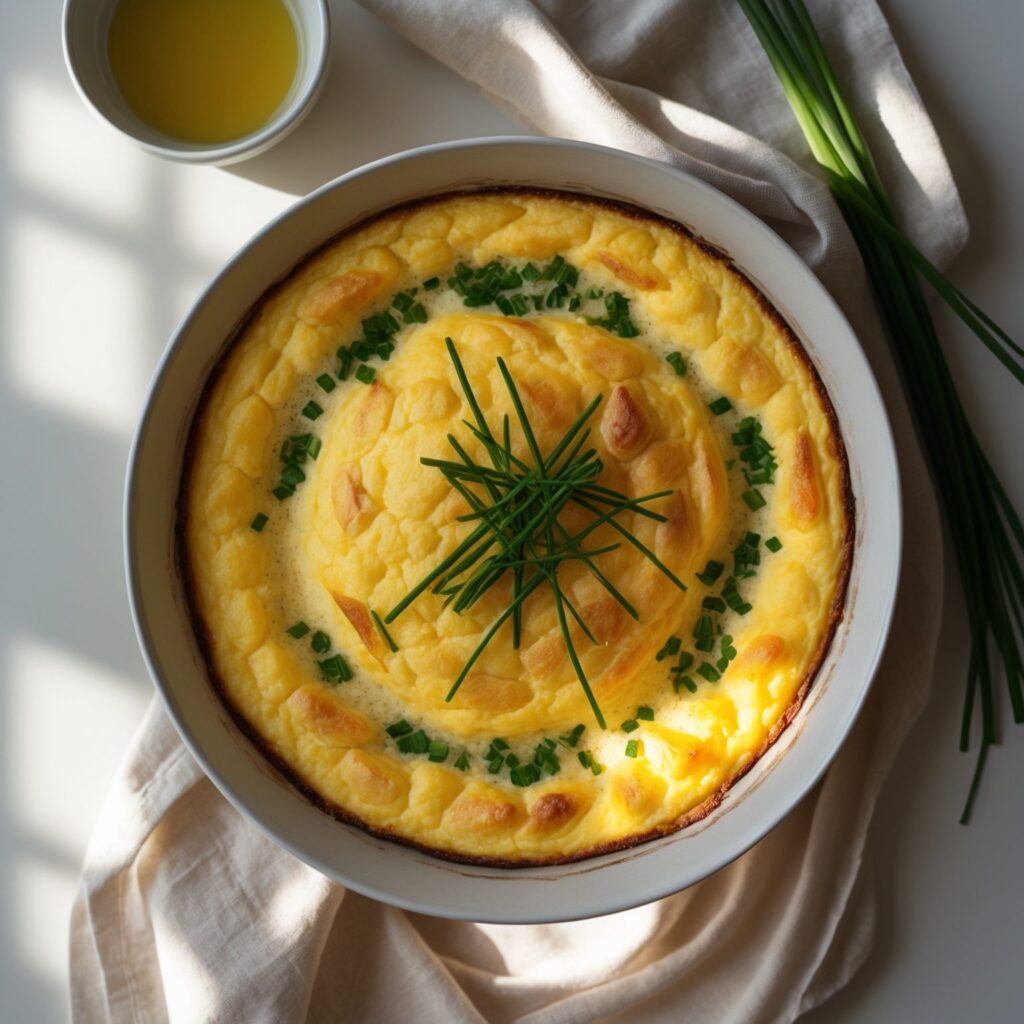 Martha Stewart-Inspired Corn Pudding with Chives ready to serve