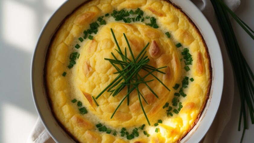 Martha Stewart-Inspired Corn Pudding with Chives ready to serve