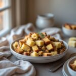Close-up of Martha Stewart-Inspired Cornbread Stuffing showing its texture