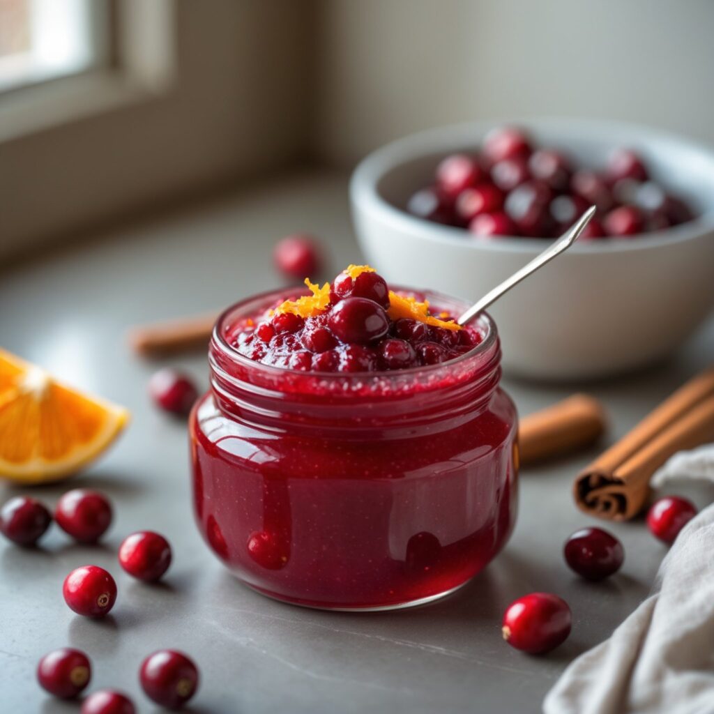 Close-up of Martha Stewart-Inspired Cranberry Sauce showing its texture