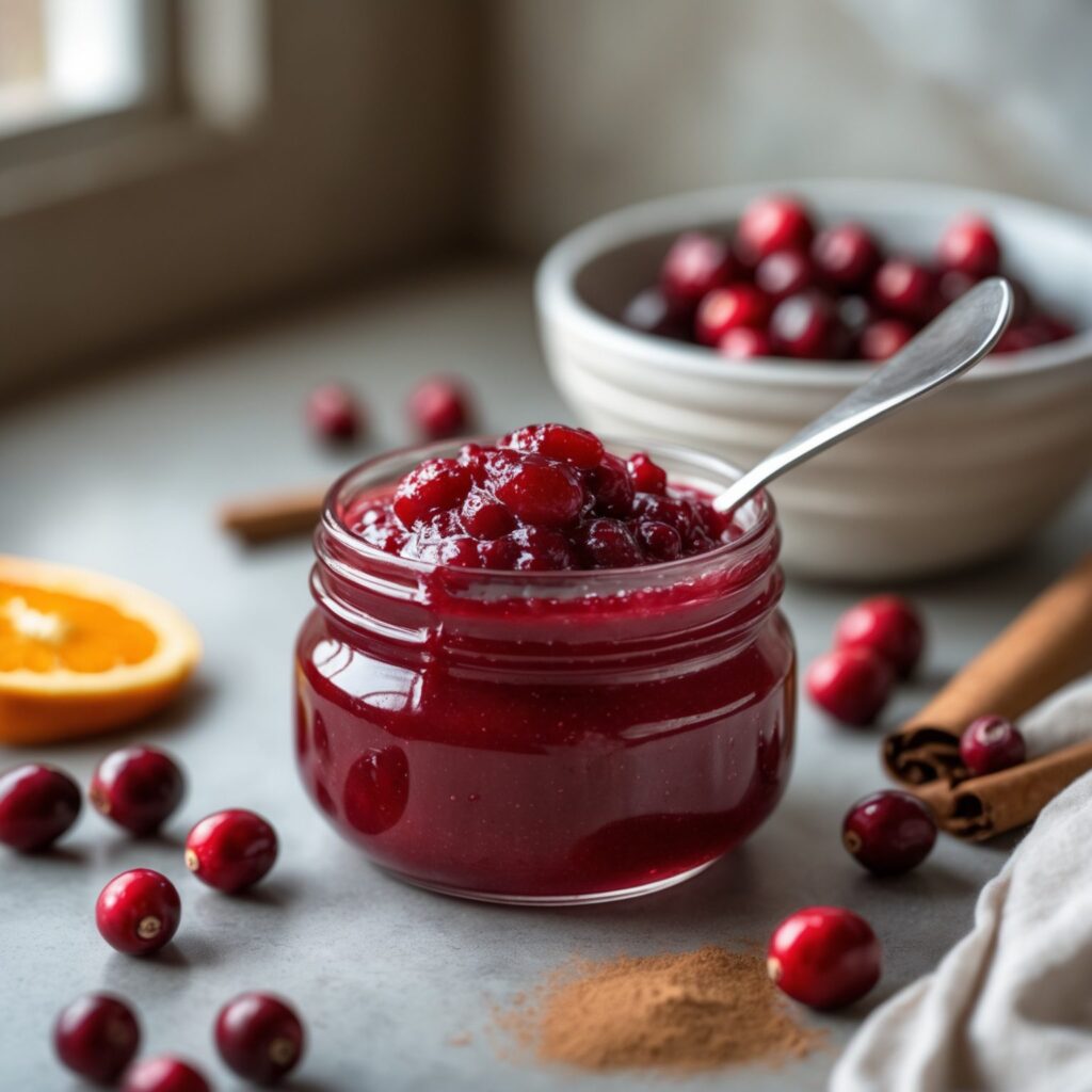 Close-up of Martha Stewart-Inspired Cranberry Sauce showing its texture