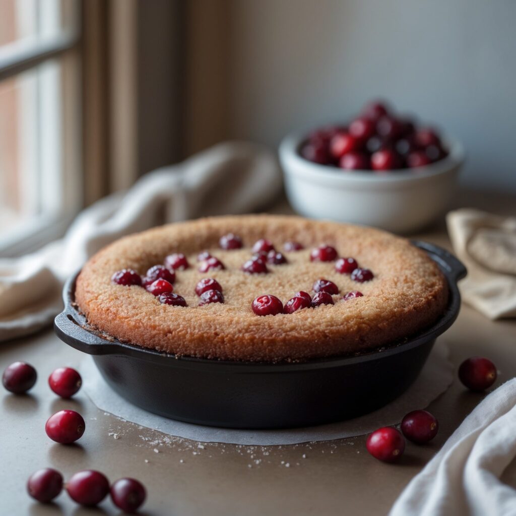 Close-up of Martha Stewart-Inspired Cranberry Skillet Cake showing its texture