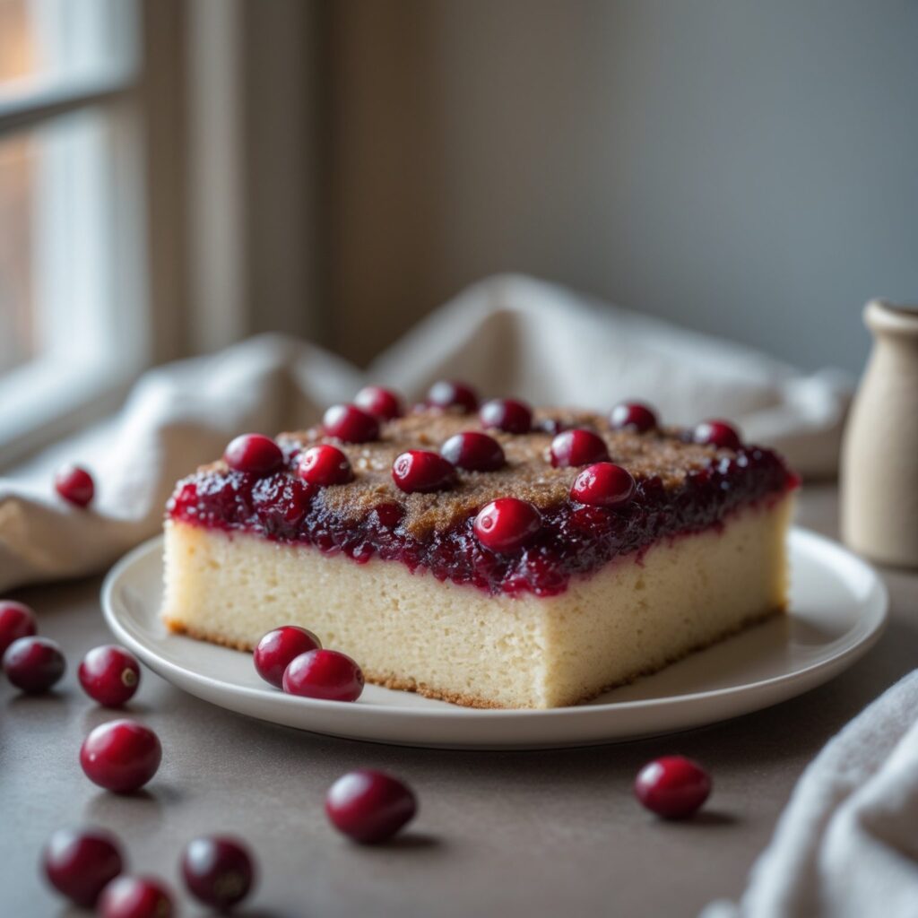 Close-up of Martha Stewart-Inspired Cranberry Upside-Down Cake showing its texture