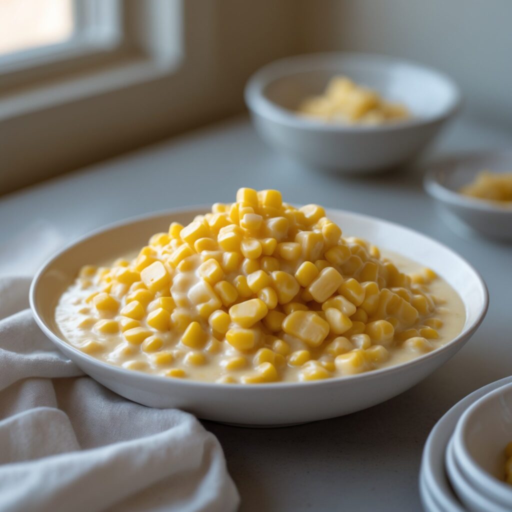 Close-up of Martha Stewart-Inspired Creamed Corn showing its texture