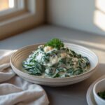 Close-up of Martha Stewart-Inspired Creamed Spinach showing its texture