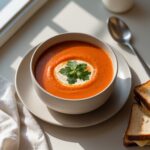 Martha Stewart-Inspired Creamy Tomato Soup ready to serve