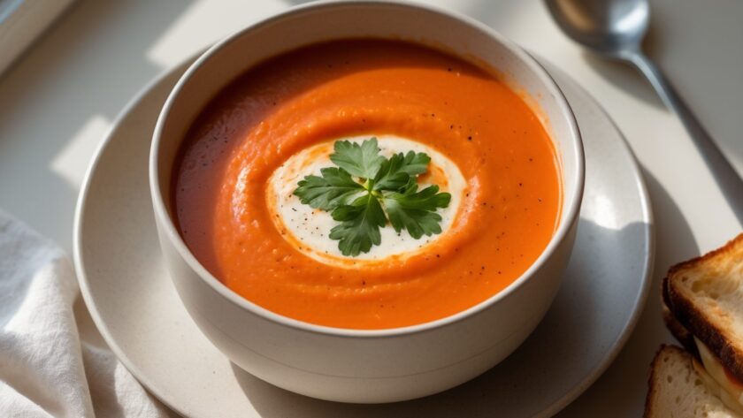 Martha Stewart-Inspired Creamy Tomato Soup ready to serve