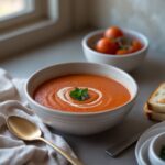 Close-up of Martha Stewart-Inspired Creamy Tomato Soup showing its texture