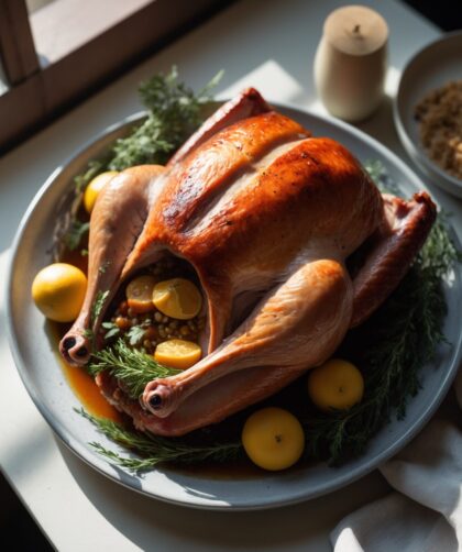 Martha Stewart-Inspired Dry Brine Turkey ready to serve