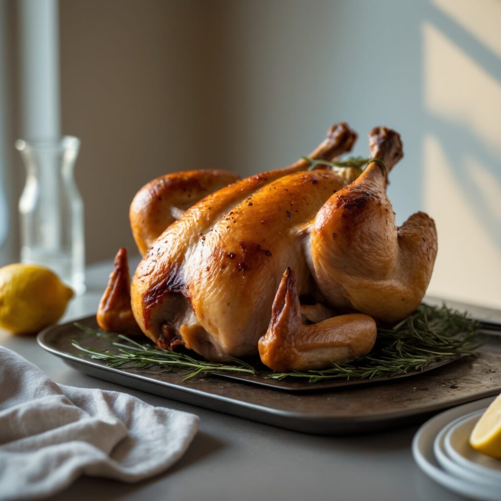 Close-up of Martha Stewart-Inspired Flat Roast Chicken showing its texture