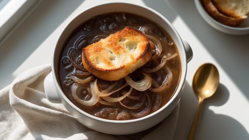 Martha Stewart-Inspired French Onion Soup ready to serve