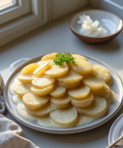 Martha Stewart-Inspired Gruyère Scalloped Potatoes ready to serve
