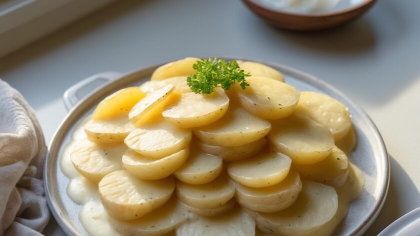 Martha Stewart-Inspired Gruyère Scalloped Potatoes ready to serve
