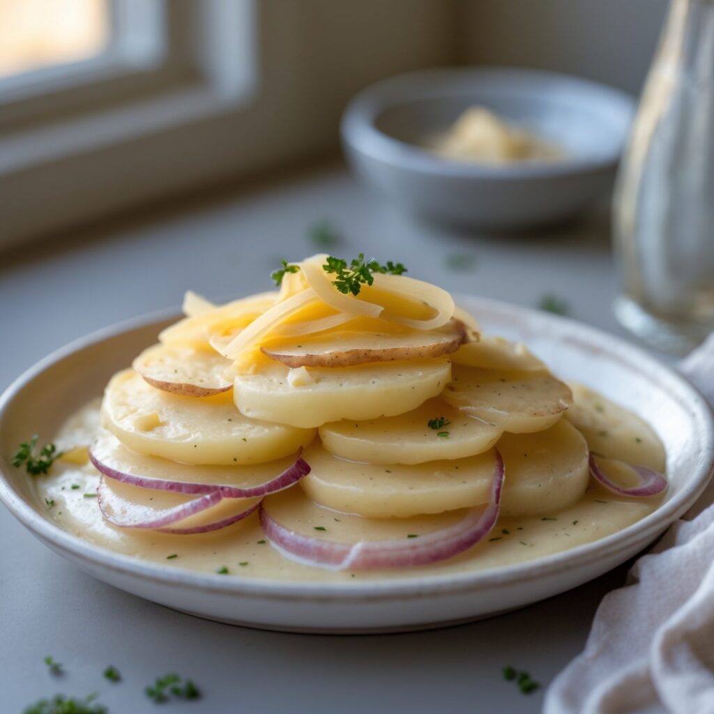 Close-up of Martha Stewart-Inspired Gruyère Scalloped Potatoes showing its texture
