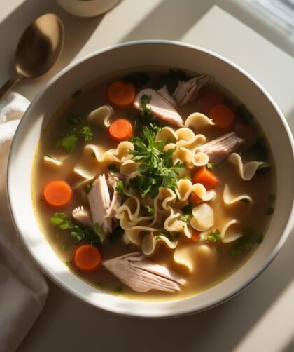 Martha Stewart-Inspired Leftover Turkey Soup ready to serve