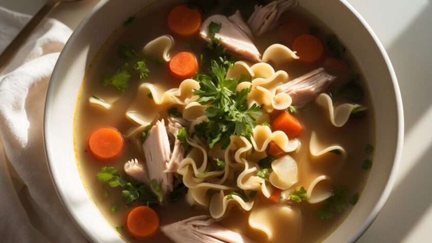 Martha Stewart-Inspired Leftover Turkey Soup ready to serve